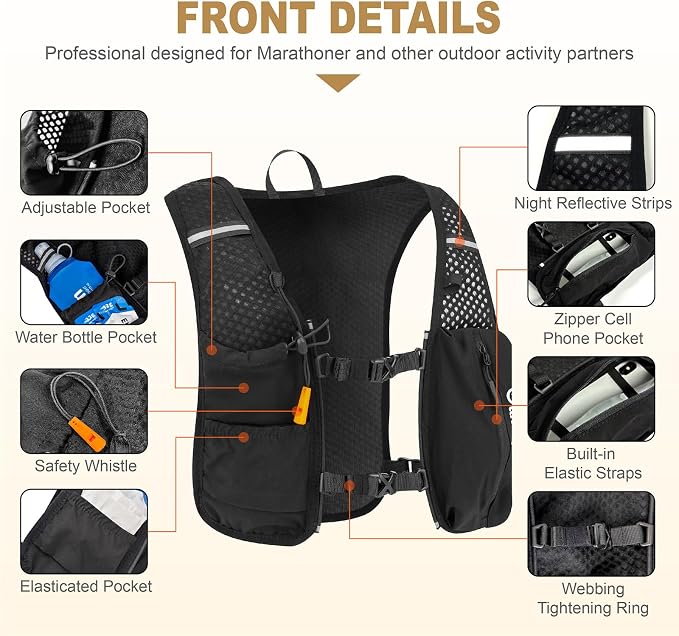 Running Vest for Women Men Adjustable Running Hydration Vest with Phone Holder Reflective Strips for Marathon Hiking Cycling