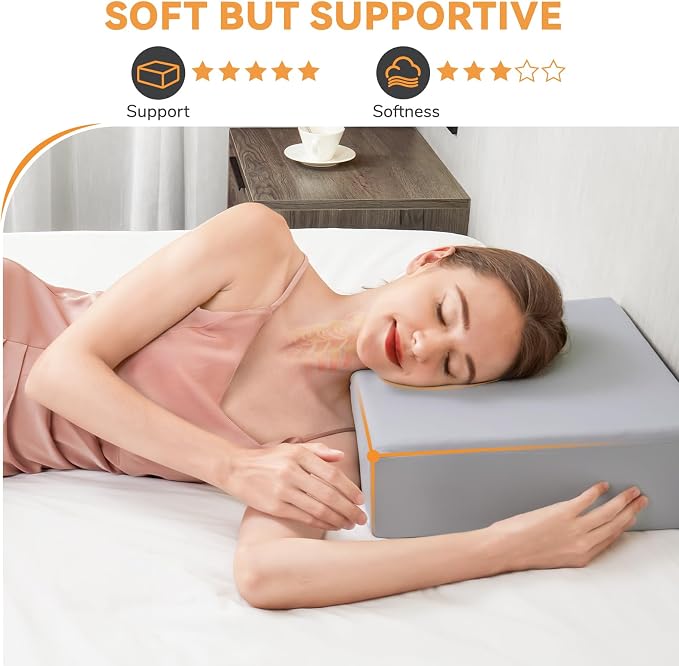 TOPPURE Cube Memory Foam Pillow for Side Sleepers(14"x14"x6" Large and Thick), Cervical Pillow for Neck and Shoulder Pain Relief, Travel Pillow, Gray