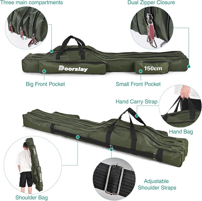 Fishing Rod Case Three Layers Oxford Portable Folding Fishing Pole Bag Outdoor Waterproof Tackle Storage Travel Bags Fishing Rod Bag