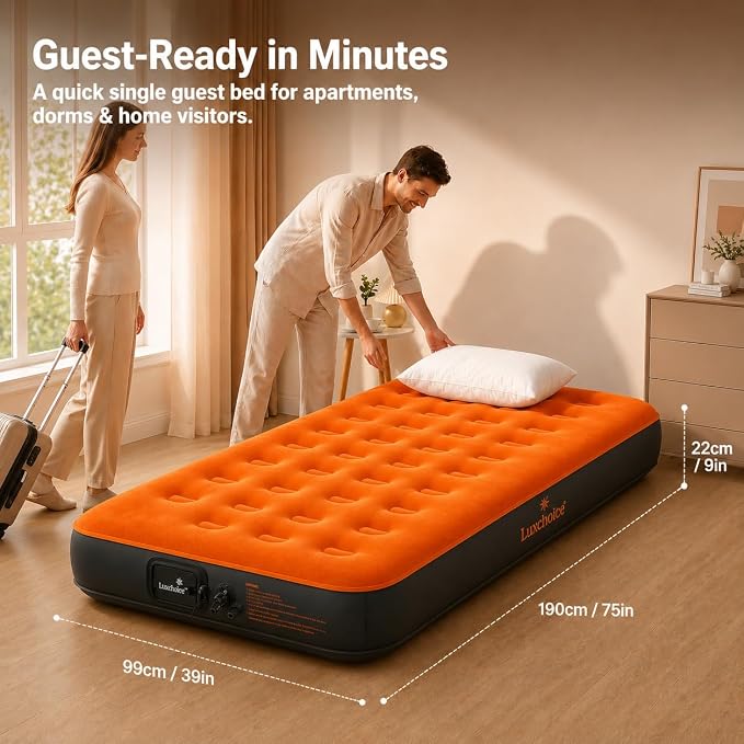 Luxchoice Air Mattress Twin with Built-in Rechargeable Pump 9'' Camping Inflatable Mattress Portable Blow up Air Bed for Tent Travel Guests Home & Outdoors
