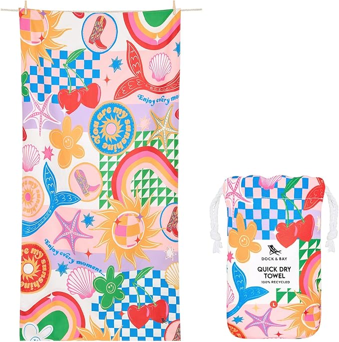 Dock & Bay Kid's Towel - for Beach Use - Quick Dry, Sand Free - Compact, Lightweight - 100% Recycled - Includes Bag - Good Vibes Club, Medium (130x70cm, 51x28)