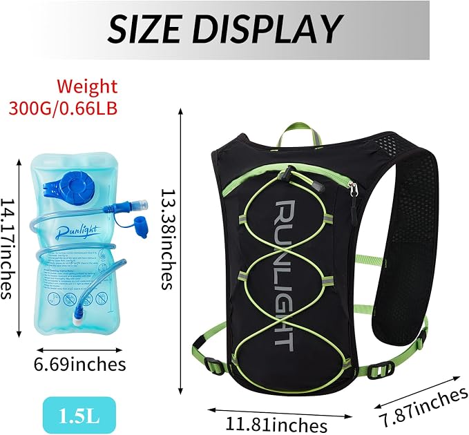 Runlight Running Vest for Women Men Lightweight Hydration Backpack Pack with 1.5L Water Bladder Bag Hydro Daypack for Hiking,Trail,Skiing,Camping,Cycling,Race,Marathon