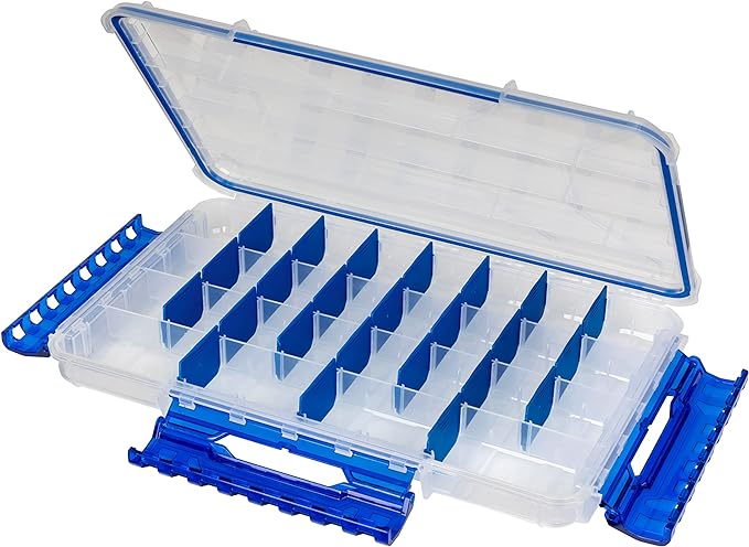 Flambeau Outdoors Fully Divided Slim Waterproof Ultimate Tuff Tainer | 28 Compartments, Removable Zerust Anti-Corrosion Dividers, Tackle Storage Customization, 14" x 8.9" x 1.7"