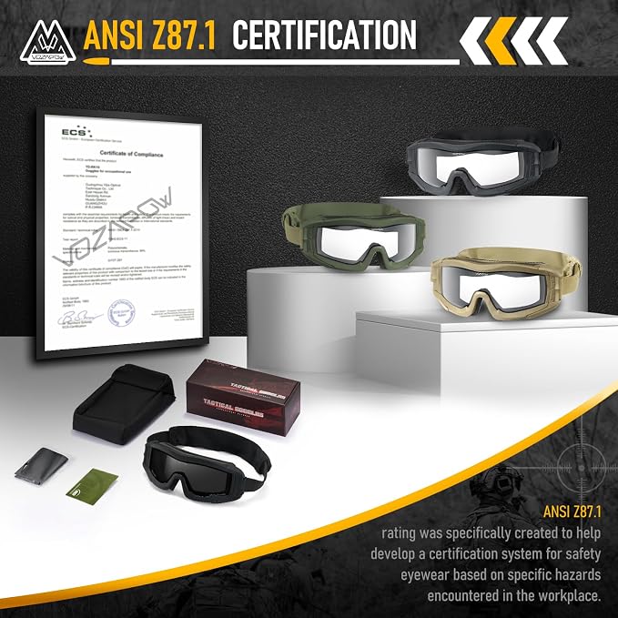 Airsoft Goggles Anti Fog with ANSI Z87.1 Certified, Safety Goggles Impact Resistant, Tactical Shooting Glasses