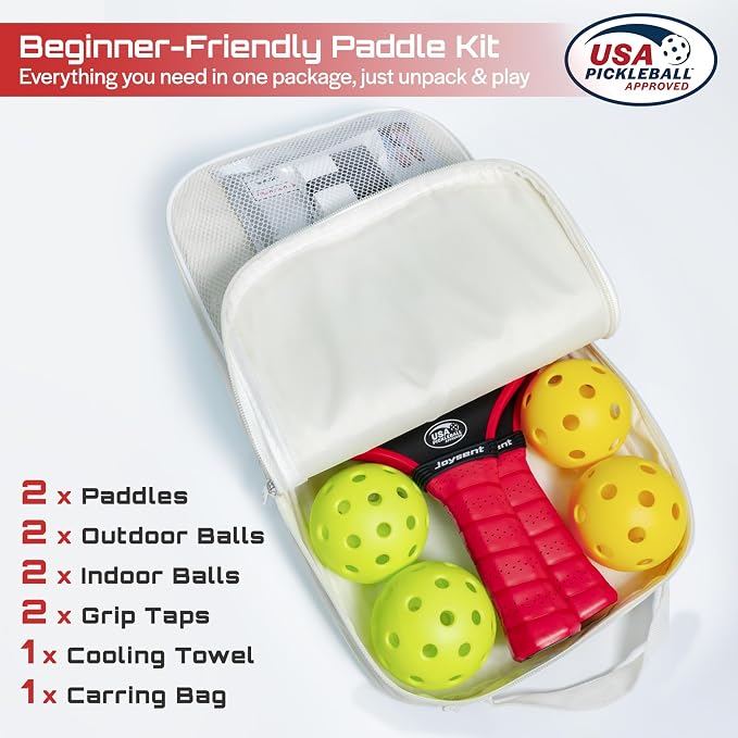Pickleball Paddles Set, USAPA Approved Carbon Fiber Pickleball Set of 2 with Beginner Pickleball Rackets, Indoor Outdoor Pickle Balls for Adults Men Women, JT-1
