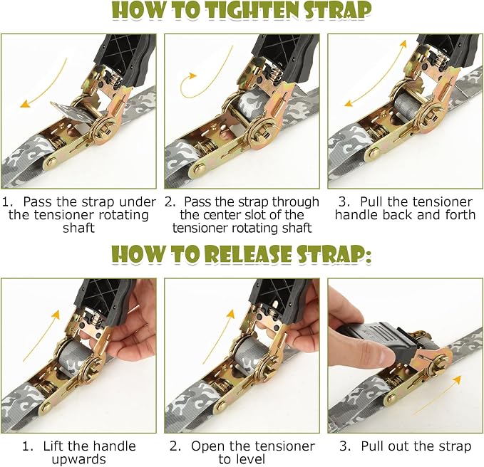 4 Pcs 1 Inch Ratchet Straps Heavy Duty 16ft Tie Down Straps Ratchet with Hooks, 2645 LBS Break Strength, Cargo Ratcheting Straps for Motorcycle Straps Tie Downs, Trucks, Camo