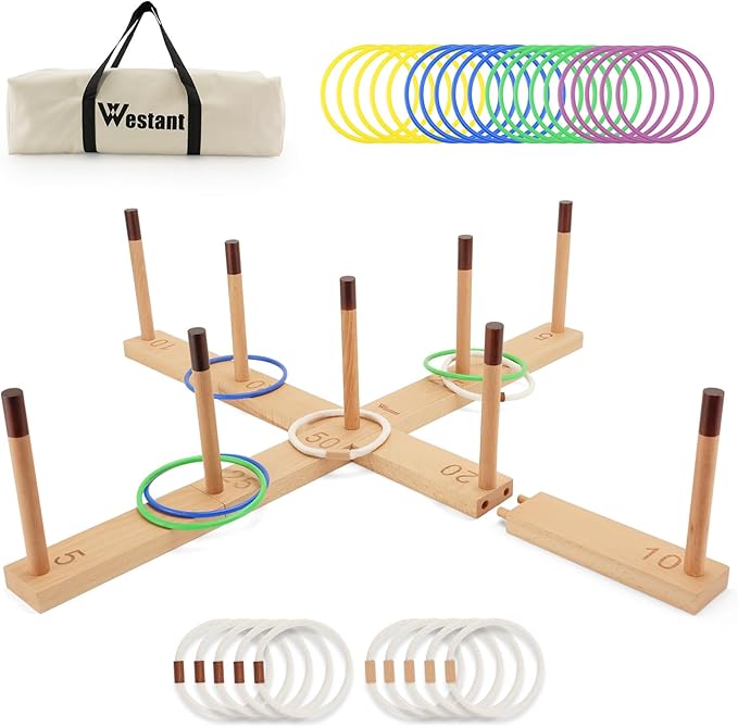 Westant Ring Toss Game Outdoor - 33" Extra Large Outdoor Games for Adults and Family, Beechwood Giant Backyard Games, Ring Toss Game for Adults and Kids with 30 Rings & Carrying Bag