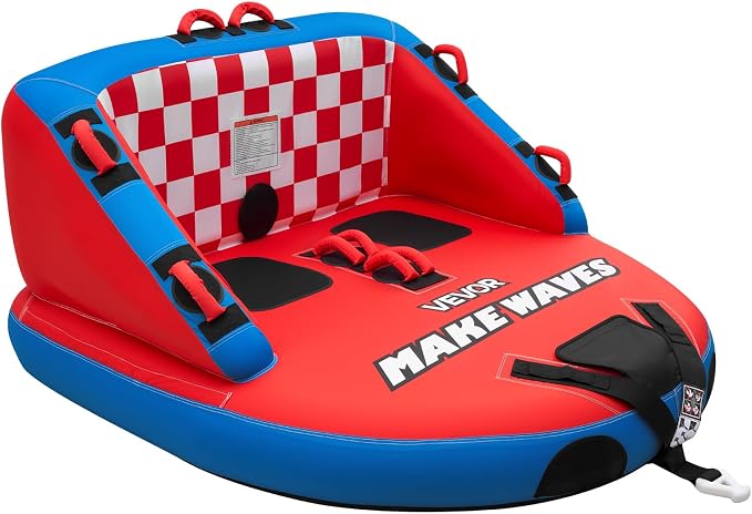 VEVOR Towable Tubes for Boating, 2-Rider Inflatable Towable Tube for Boat to Pull, 340 lbs Capacity Water Sports Boating Tubes - with Full Nylon Cover, Dual Tow Points, Safety Valve & Padded Handles