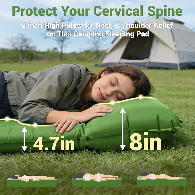Sleeping Pad for Camping, 4.7" Thick Inflatable Sleeping Mat with 8 in Pillows & Built-in Foot Pump, Self Inflating Air Mattress Mat for Tent Hiking Essentials Gear