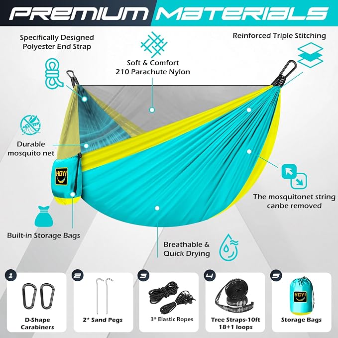 Camping Hammock Mosquito Net,Double & Single Portable Hammocks for Kids Hammocks with 2 Tree Straps,Hammock Tent for Travel Camping,Camping Accessories for Indoor Outdoor Hiking Backpacking