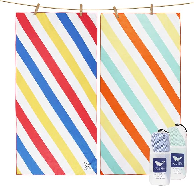Whale Flotilla 2 Pack Large Quick Dry Beach Towel (30"x60"), Microfiber Sand-Free Beach Towel Set, Super Absorbent Compact Pool Travel Accessories, Red and Yellow