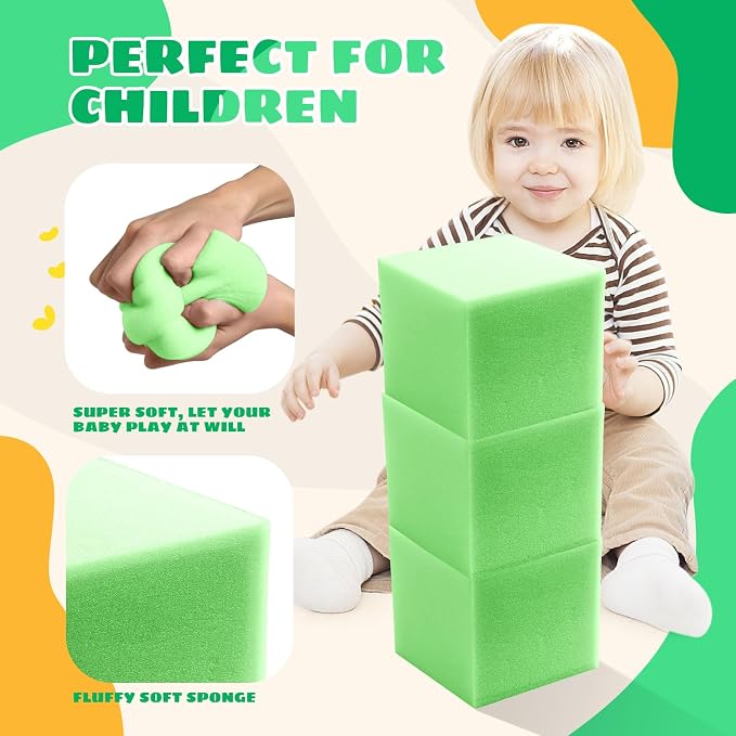 Foam Pit Cubes, 24 PCS 5 Inches Gymnastics Foam Blocks Trampoline Blocks, Multi-Sport Protective Padding for Freerunning, Trampoline, Parkour, Skate Parks & BMX - Green