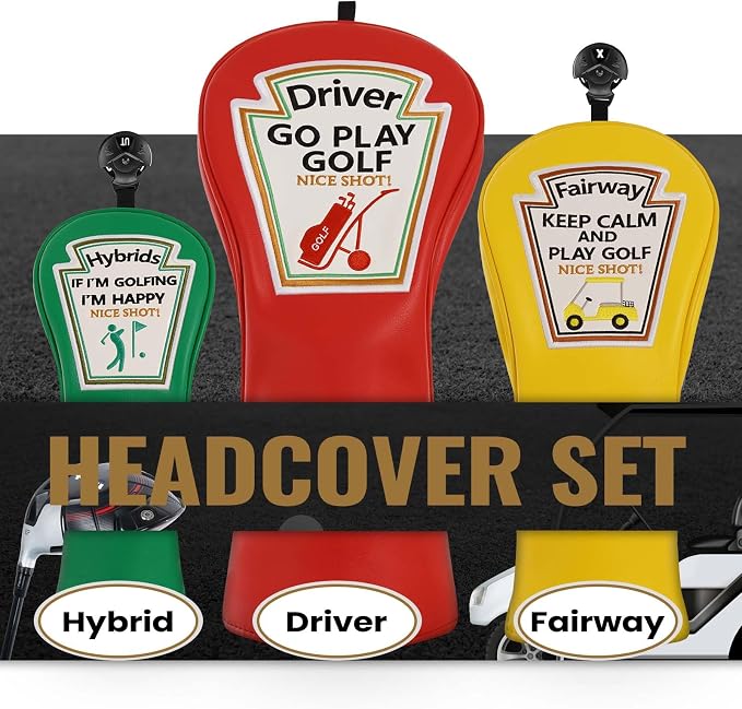 Craftsman Golf Funny Golf Club Head Covers, Driver 3 5 Wood Fairway Hybrid Headcover Set, 3 Pieces Deign Snug Fits