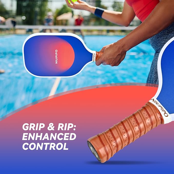 niupipo Pickleball Paddles Set of 2/4/1, USAPA Approved Carbon Fiber & Fiberglass Hybrid, Easy Power, Polypropylene Honeycomb Core, Cushioned 4.72" Grip, Bag/Cover, Pickleball Paddle Set for Men Women