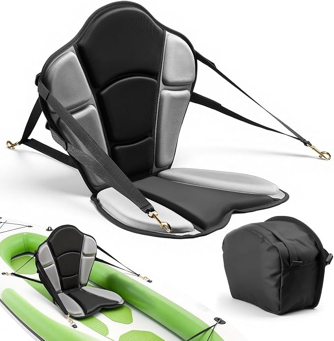 VEVOR Kayak Seat, Universal Paddle Board Seat with Adjustable Back Support, Multiple Thickness Options (0.5” to 2.6”), Soft Padded Cushion & Storage Bag for SUP, Canoe, Fishing Boat, Inflatable Kayak