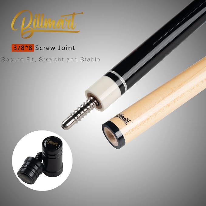 Billmart Pool Cue Stick, Low Deflection Shaft Billiard Cue Sticks with Hard Case, Pool Table Sticks Queue, 19-21 oz Pool Que