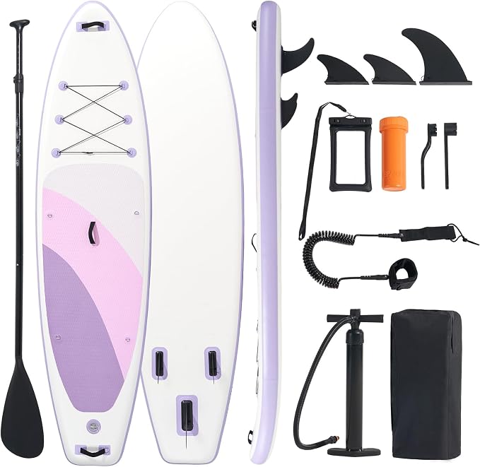 Inflatable Stand Up Paddle Board 10'6" x 33" x 6", 350 LBS Capacity Beginner-Friendly SUP Board with Paddle, Pump, Backpack, Leash, Waterproof Phone Bag and 3 Fins for Lake, Ocean or River Fun