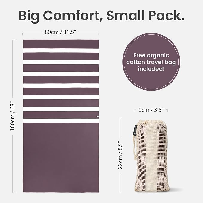SummerSand Microfiber Beach Towel - Quick Dry, Sand Free - Compact and Lightweight for Travel - Recycled Materials - Travel Bag Included - Large Microfiber Towel (63x31.5in – Grape Purple)