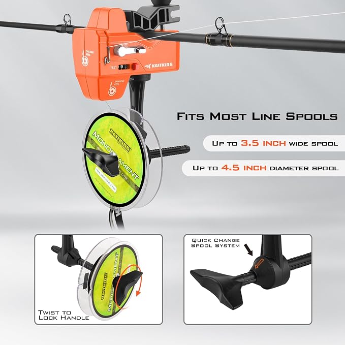 KastKing Kalibrate Fishing Line Spooler & 5’’ Braid Scissors - W/Line Counter, Patented Accessories, Portable, Compact, for Spinning & Casting Reels - No Line Twist, Fishing Gears Gifts for Men