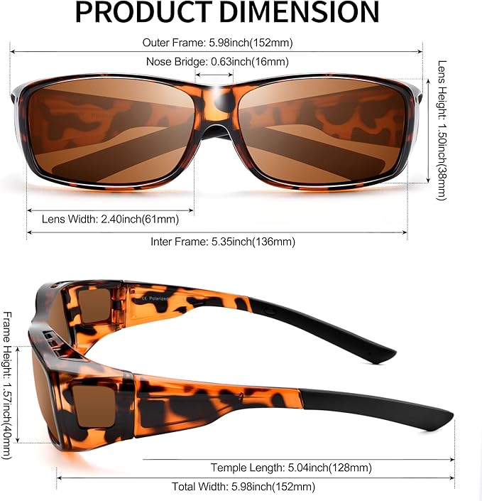 URUMQI Polarized Sunglasses Fit Over Glasses for Men Women, Wraparound Sun Glasses UV400 Protection for Driving Fishing