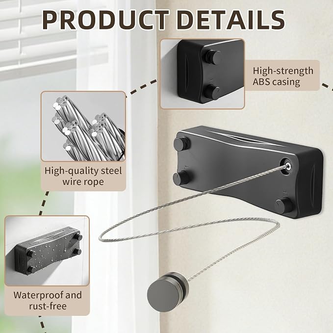Anti-Sag Retractable Clothesline 40LB Capacity - 201in Stainless Steel Laundry Line for Indoor Outdoor, Wall Mounted Space Saving Easy Install (Gray, Double Lines)