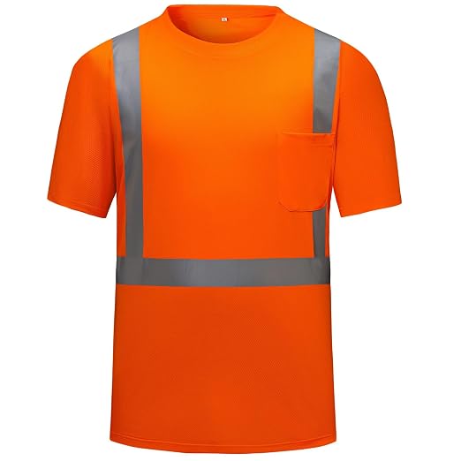 Hi Vis T Shirt Class 3 High Visibility Shirts for Men Safety Shirts with Reflective Strips and Pocket Breathable Construction Work Mesh Short Sleeve