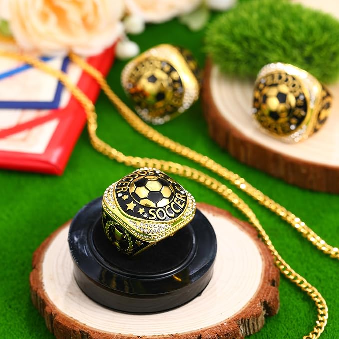 Highergo 1 PC Champion Mvp Rings Baseball Soccer Basketball Volleyball Football Softball Trophy Ring with Display Stand and Neck Chain Size 11 for Winner Tournament Award Gift(Baseball)