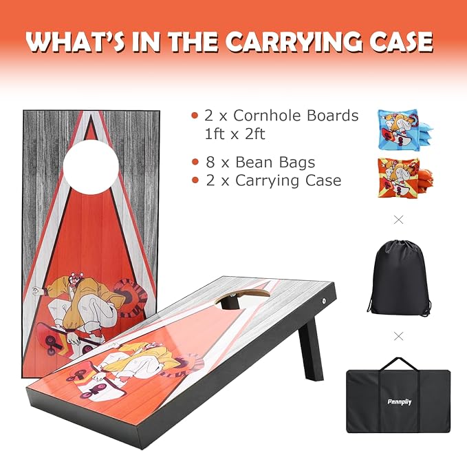 2 ft x 1 ft Cornhole Board Set with 8 Cornhole Bags for Cornhole Game, 2 Corn Hole Boards with Carrying Case for Indoor Outdoor Sports Toss Games Party Backyard Beach Competitions