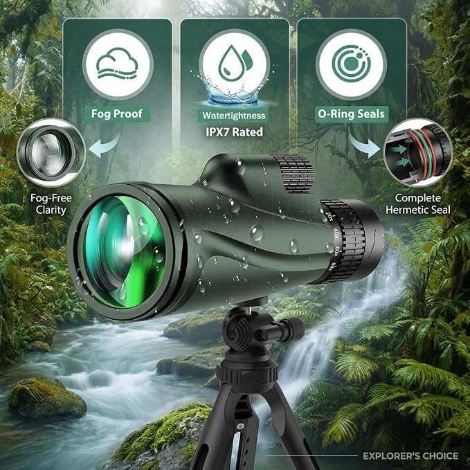 Monocular Telescope 80x100, Wide Field HD Monoculars for Adults with Tripod & Phone Adapter, Perfect for Bird Watching, Hunting, Hiking & Outdoor Activities -Green
