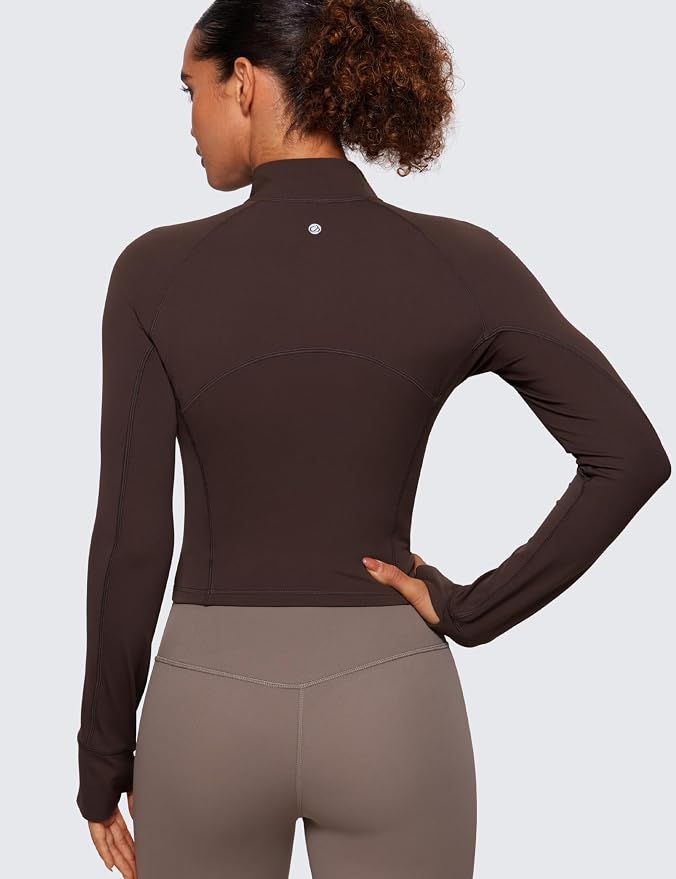 CRZ YOGA Butterluxe Half Zip Long Sleeve Shirts for Women - Workout Athletic Yoga Tops Crop Collared Quarter Zipper T-Shirt