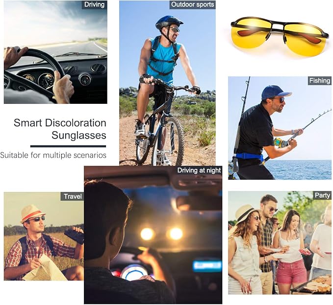 Polarized Photochromic Sunglasses for Men - UV Protection and Lightweight Sun Glasses for Driving Fishing