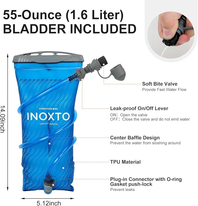 IX INOXTO Running Vest Hydration Backpack, Lightweight Running Backpack Hydration Pack with 1.6L Water Bladder Daypack for Trail Running Hiking Cycling Race Marathon for Women Men