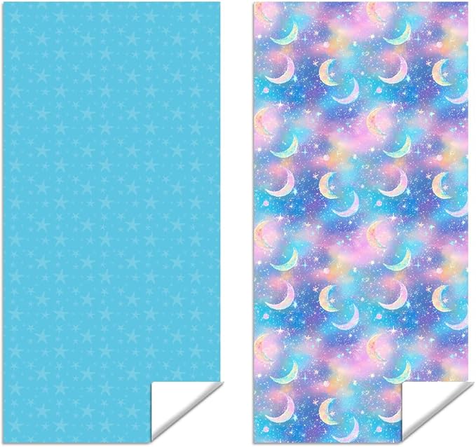 2 Pcs Microfiber Beach Towel Sand Free Quick Dry Oversized Absorbent Dreamy Celestial Galaxy Moon Stars Pattern Blue Pink Purple Swim Towels for Adults 71 x 32 Inches