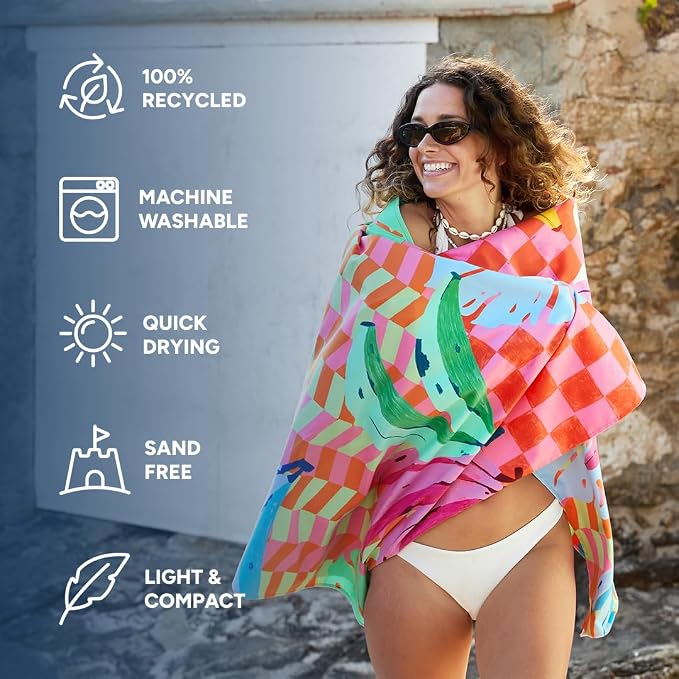 Dock & Bay Beach Towel - Quick Dry, Sand Free - Compact, Lightweight - 100% Recycled - Includes Bag - Banana Karma - Large (160x90cm, 63x35)
