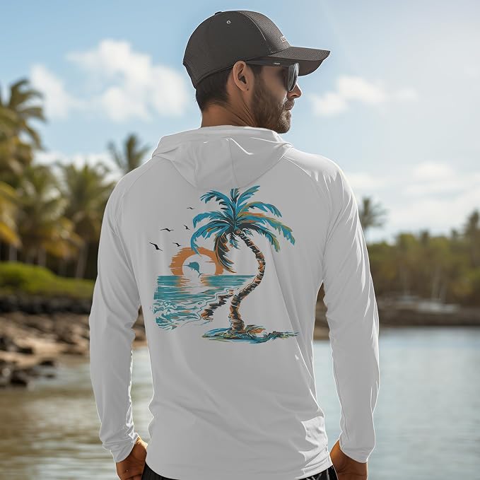Palmyth Fishing Hoodie for Men Long Sleeve Sun Protection UV UPF 50+ Shirts | Hidden Zipper Pocket, Thumb Loops, Quick-Dry, Side Mesh Panels, Lens Cleaning Cloth, 4-Way Stretch