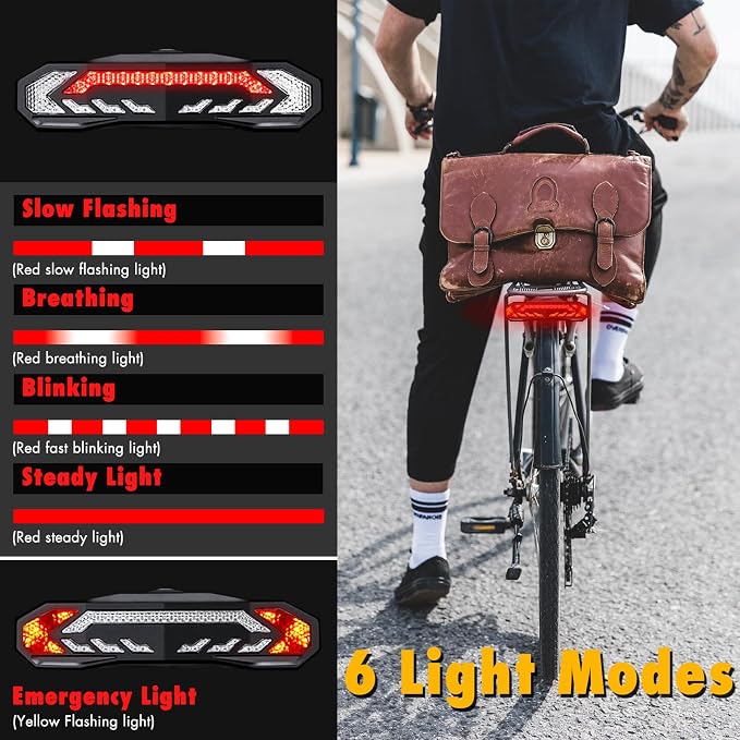 NineLeaf Bike Turn Signals, Turn Signal Kit for Ebike, Bike Turn Signals Front and Rear Auto On/Off Electric Bell Automatic Brake Light Remote Control Rear Light USB Rechargeable IP65 Waterproof