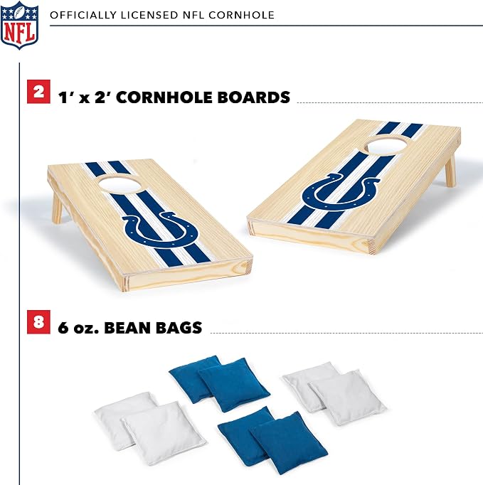 NFL Football Portable Size 1' x 2' Solid Wood Cornhole Set with Direct Print HD Team Graphics – Travel Size
