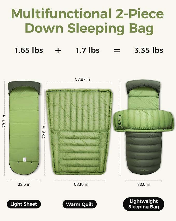 ATEPA Down Sleeping Bag for Adults, Recycled Ultralight 35°F 40°F 45°F 50°F 650FP / 700FP 3 Season Compact Sleeping Bags with Compression Sack for Backpacking Camping Hiking, Can Be Attached to Pad