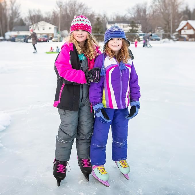 Nattork Ice Skates 4 Sizes Adjustable for Kids Boys Girls, Fun Beginner Ice Skating for Outdoor, Soft and Comfortable Hard Protection for Children Youths Teen