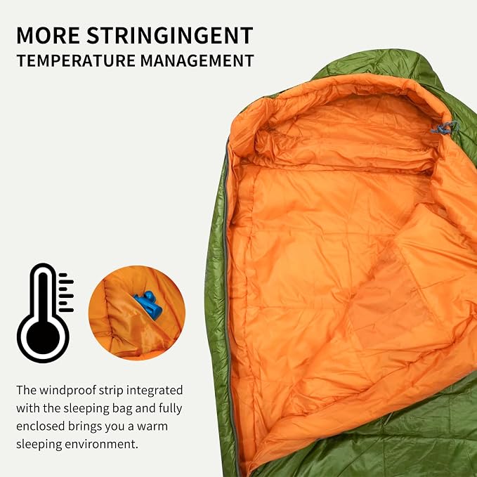 Mountainlodge 3-4 Seasons Shingle Sleeping Bag 15℉ with Inner Pocket for Adult,Perfect for Backpacking,Traveling and Hiking,Including Free Compression Stuff Sack.