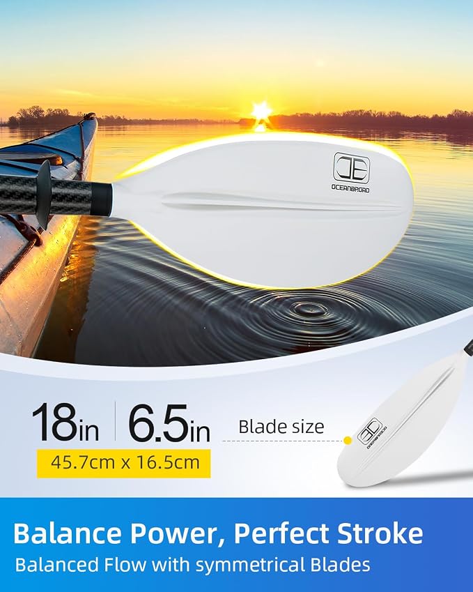 OCEANBROAD Adjustable Carbon Fiber Kayak Paddle 86in/220cm to 94in/240cm Kayaking Oar for Adults with Paddle Leash 1 Paddle