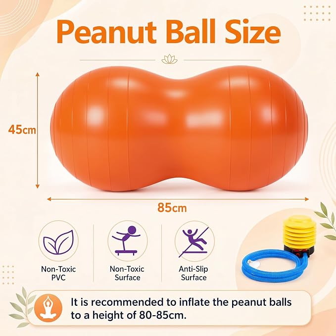 2 Pcs Wobble Cushion and Peanut Ball with Pump Set, Sensory Balance Disc Wiggle Seat for Kids and Adults, Flexible Seating for Exercise Physical, Child Training, Yoga
