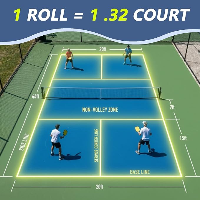Pickleball Court Tape - 2" x 262 ft Professional Pickleball Marking Kit Yellow Tape for Temporary Court Lines with No Residue Durable Floor Marking Tape for Gym, Driveway, Backyard