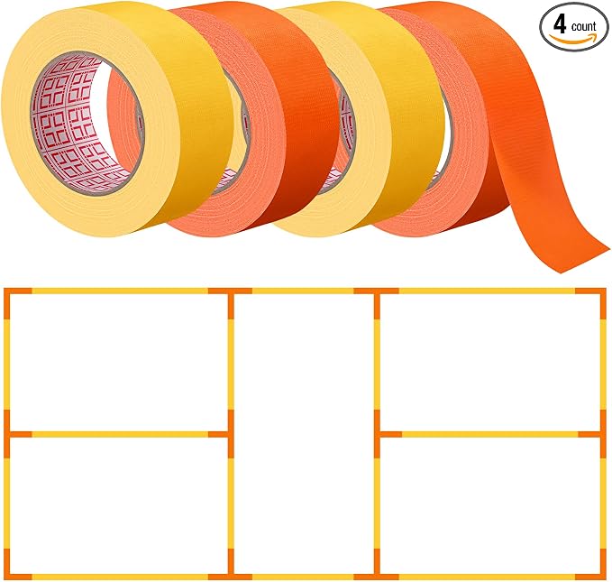 4 Pcs Pickleball Court Tape, 2in x 656 ft Tape for Outdoor Indoor Court Temporary Lines Marking Kit for Basketball Games Activities, Orange and Yellow