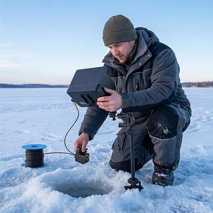 Underwater Fishing Camera with Infrared Night Vision, IP67 Waterproof Portable Fish Finder for Ice Fishing, Kayak, Boat, River & Lake
