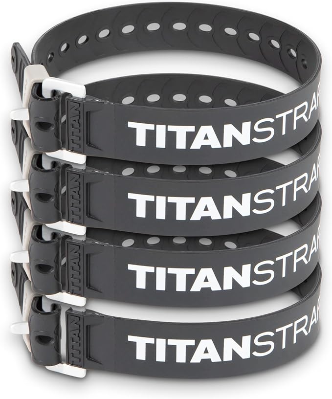 Titan Industrial Straps – Strong & Simple Tie-Downs for Construction (Welders, DIY Home) & 1st Responders – 3 Year Warranty, Batch Tested – 70 lb. Working Load, 20" Length, Black, 4-Pack