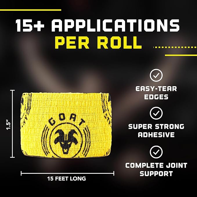 Goat Tape Super Stretchy Thumb Tape - Weightlifting Hook Grip Tape & WOD Tape for Cross Training, Gym Workout Tape, Athletic Finger Wrap - Flexes with Every Move - 15 Feet per Roll (All Colors 8-Pack)
