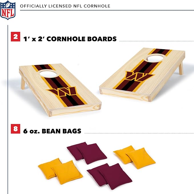 NFL Football Portable Size 1' x 2' Solid Wood Cornhole Set with Direct Print HD Team Graphics – Travel Size