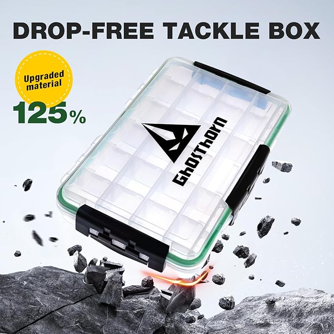 Ghosthorn Waterproof Fishing Tackle Box Organizer 3700 Lure Storage 2 Pack | Clear Tackle Organizer with Removable Dividers for Lures, Hooks and Fishing Gear Portable 3600/3700 Storage Boxes Trays
