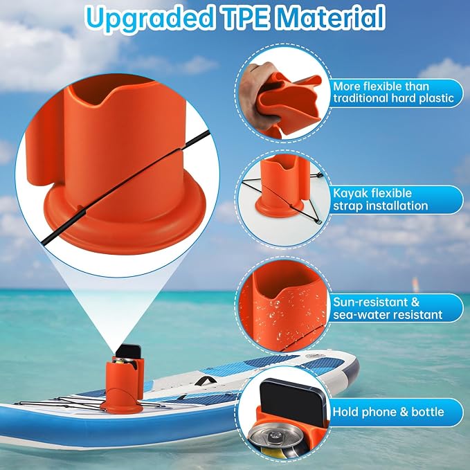 Paddle Board Cup Holder, Kayak Cup Holder 2-in-1 Drink & Phone Holder, Paddleboard and Kayak Accessories for SUP, Kayaking, Fishing, Yoga, or Surfing Adventures(Orange)
